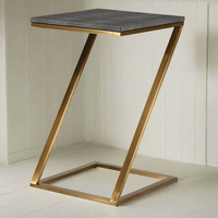 Faux shagreen covered side table, the green top contrasting beautifully with the brushed gilt legs in a 'Z' shape. Adding a luxurious feel to any room. 