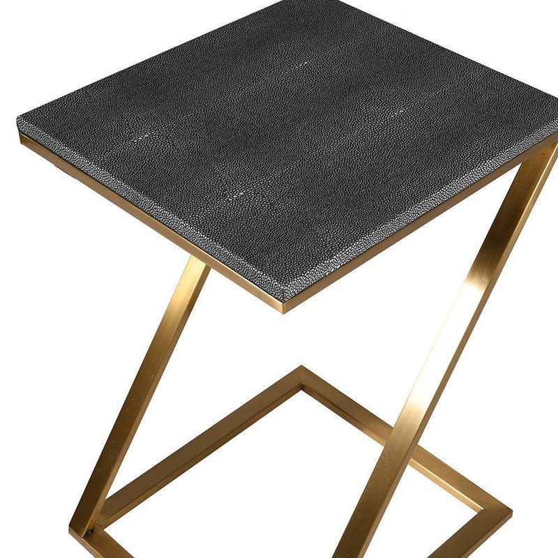 Faux shagreen covered side table, the green top contrasting beautifully with the brushed gilt legs in a 'Z' shape. Adding a luxurious feel to any room. 