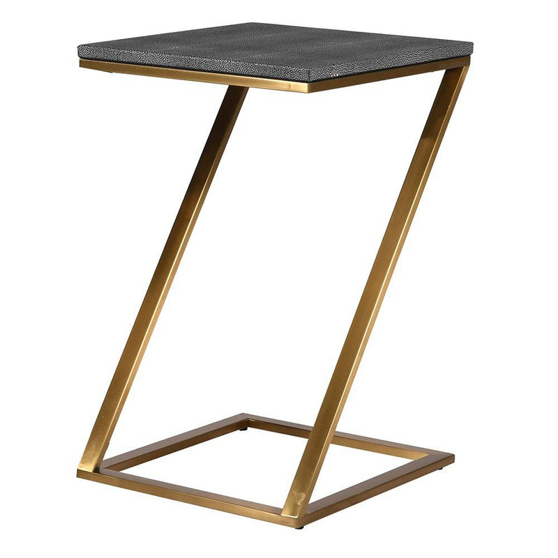 Faux shagreen covered side table, the green top contrasting beautifully with the brushed gilt legs in a 'Z' shape. Adding a luxurious feel to any room. 