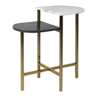 Exceptional quality black and white dual side table. A really unusual, but so useful, side table with 2 marble tops one above the other set on a beautiful polished gilt base, Either as an end table or bedside this piece will lift any interior.

