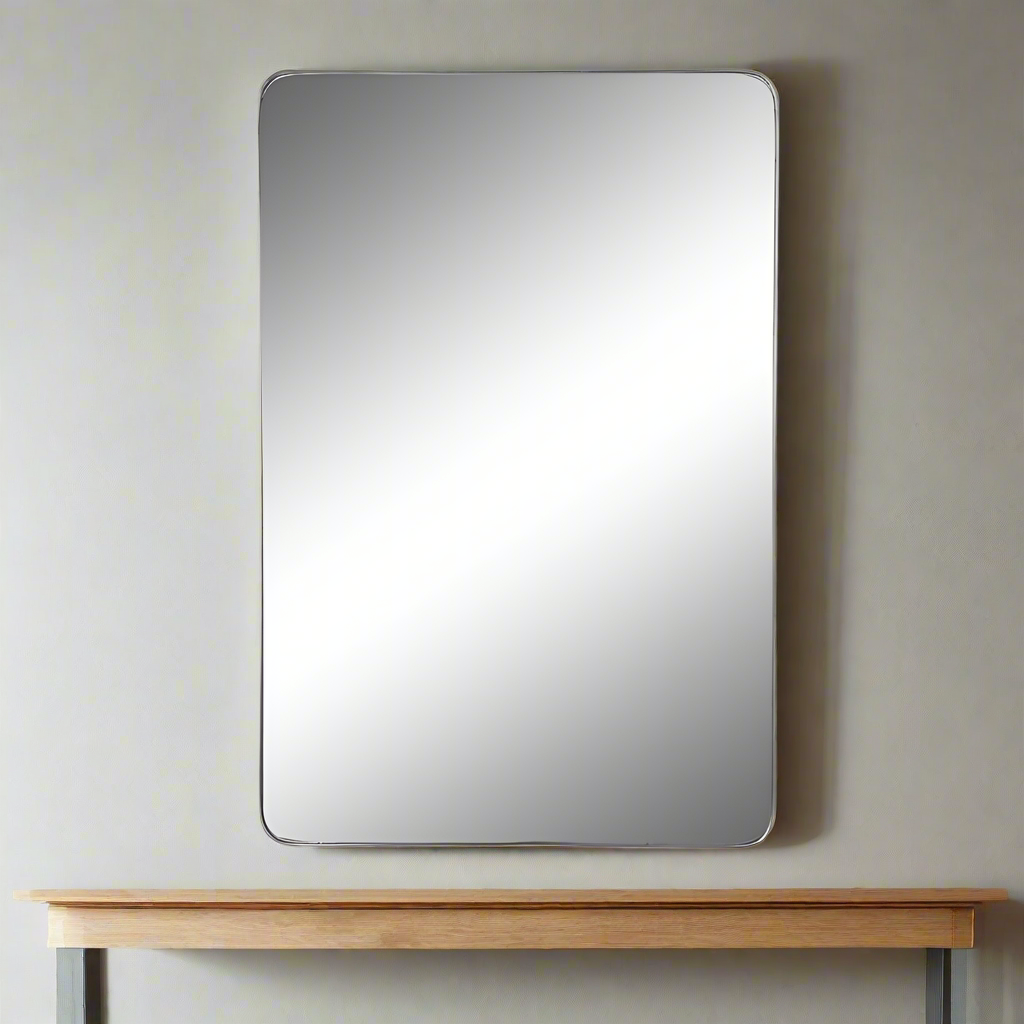 The slim silver frame on this mirror just accentuates the beauty of large glass, a lot of mirror in a simple, elegant, rectangular frame.&nbsp; This mirror suits any room whether hung vertically or horizontally will add light, from every direction to any room.
