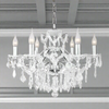 Six-arm brushed silver chandelier with crystal droplets and shallow basket design, suitable for low ceilings.