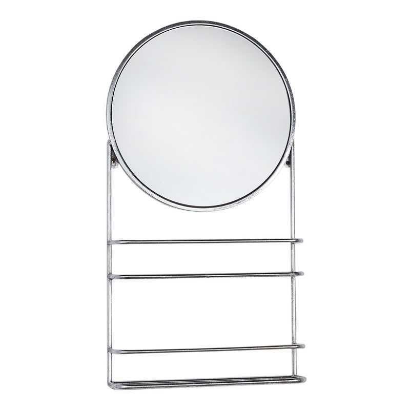 Silver Shelf Unit With Round  Mirror - 77cm