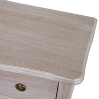 Close-up of a soft off white wooden three drawer chest with smooth finish and rounded edges, showcasing quality craftsmanship and elegant storage design