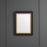 The simple, black and gold 40cmx30cm rectangular mirror, perfect for a smaller room on a plain background.