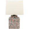 A delicate fauna and flora sage green and red ceramic lamp base with a white linen shade.&nbsp; Small enough to use as bedside lamps or as a small side lamp where your space will be transformed into a cosy area.&nbsp; The white linen shades diffuses ample light on this ceramic lamp and you can choose from our recommended bulbs below to get the colour temperature right for your room. We have a wide range of ceramic lamps on our site for your to choose from, all colours and sizes.