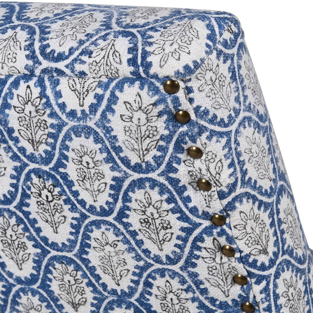 A blue and grey paisley cotton fabric chair with limewashed turned legs. A really pretty occasional chair which will pop in any interior. The colour would work in most modern and period himes, to brighten a corner in a bedroom or living room where extra seating is always a bonus. 