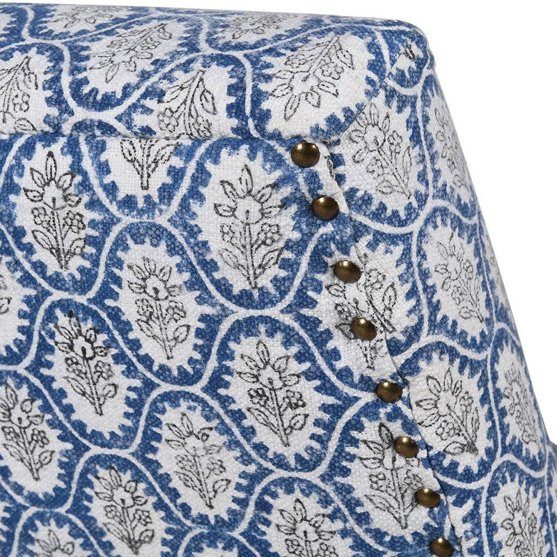 A blue and grey paisley cotton fabric chair with limewashed turned legs. A really pretty occasional chair which will pop in any interior. The colour would work in most modern and period himes, to brighten a corner in a bedroom or living room where extra seating is always a bonus. 