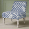 A blue and grey paisley cotton fabric chair with limewashed turned legs. A really pretty occasional chair which will pop in any interior. The colour would work in most modern and period himes, to brighten a corner in a bedroom or living room where extra seating is always a bonus. 