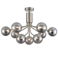 Smoked glass globe nine ball chandelier in satin nickel finish with modern designud