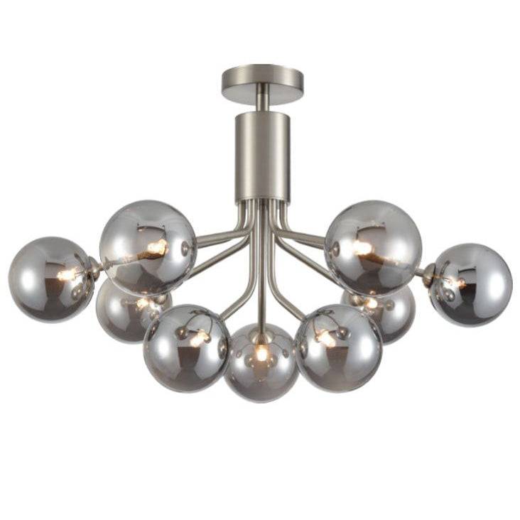 Smoked glass globe nine ball chandelier in satin nickel finish with modern designud