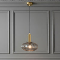 Smoked ribbed glass pendant with brushed gilt fitting