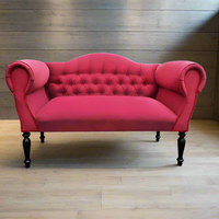 Red Linen Two Seater Sofa