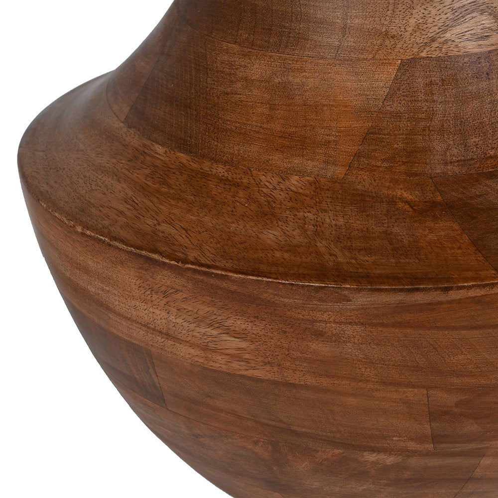Absolutely beautiful wooden lamp with a distinctive black and white woven shade. A statement lamp if ever the was one. A really large base set off perfectly by the intricate handwoven shade, great on a sideboard or large console table. The black and white colour of the shade compares beautifully with the deep patina of the wood on the base.
