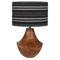 Absolutely beautiful wooden lamp with a distinctive black and white woven shade. A statement lamp if ever the was one. A really large base set off perfectly by the intricate handwoven shade, great on a sideboard or large console table. The black and white colour of the shade compares beautifully with the deep patina of the wood on the base.