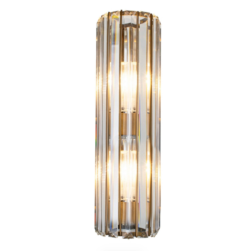 Long crystal prism wall light, single set on white background.