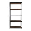 Tall shelving unit with solid mango wood shelves and a slim black metal frame in an industrial style.