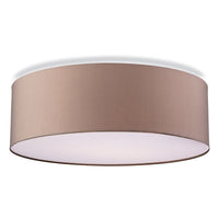 A rose taupe colored ceiling light with a white diffuser, Flush fitting ceiling light, 47 cm in width.