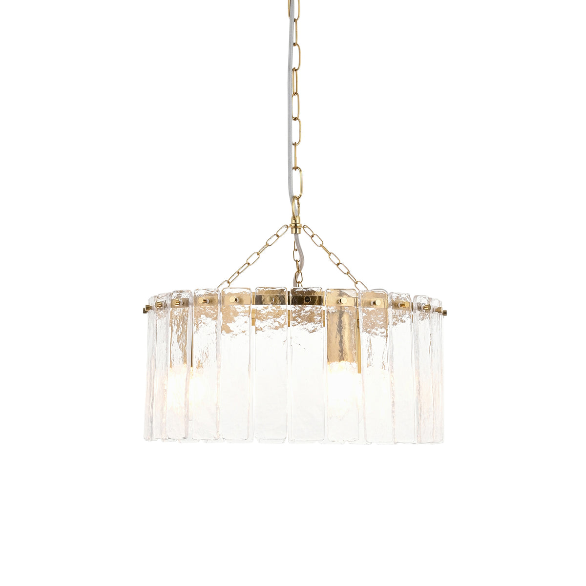 Simple,  classic, glass chandelier with gilt fitting, touch of luxury in your living room.