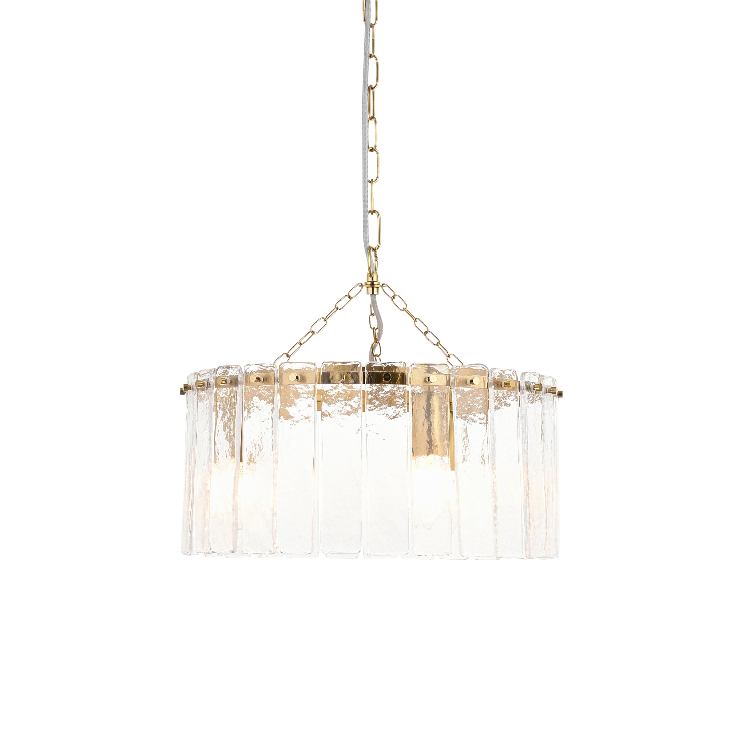 Simple,  classic, glass chandelier with gilt fitting, touch of luxury in your living room.
