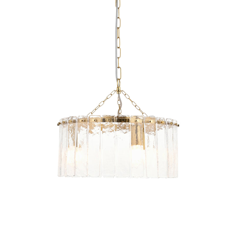 Simple,  classic, glass chandelier with gilt fitting, touch of luxury in your living room.
