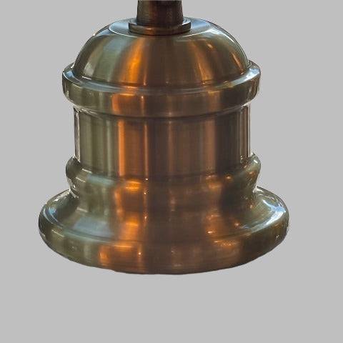 Textured glass pendant, wide shade set on a brass holder, chain and rose. The glass shade is wide enough to spread light in your kitchen, dining area or in your hall.