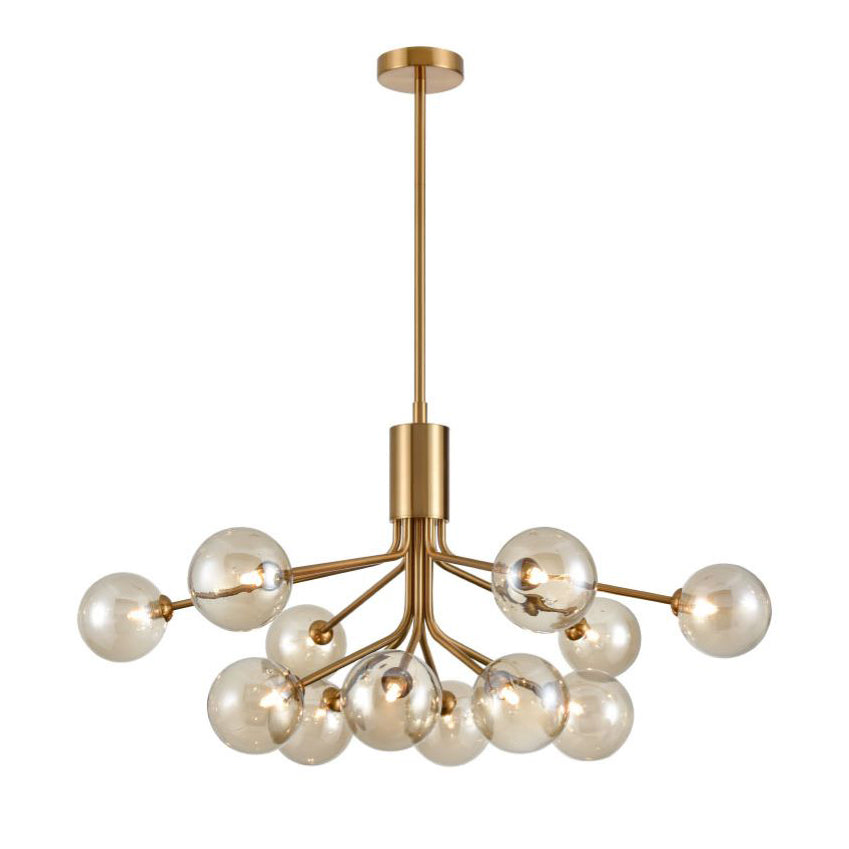 A 12 globe light on a brushed brass frame, large statement light spreading a warm glow over your room. Stunning in a living room, hall and a perfect dining room light. A stylish contemporary addition to your home. 
