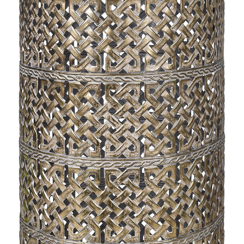 Tall lattice brass coloured umbrella stand, a really chic item for your hallway. Pierced metal gilt coloured stand, suitable for any hall to add a touch of grandeur.

H: 55 cm D: 23 cm