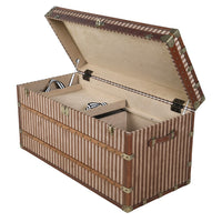 Open vintage-style storage trunk showing spacious interior