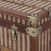 Antique brass-effect hardware on vintage-style steamer trunk