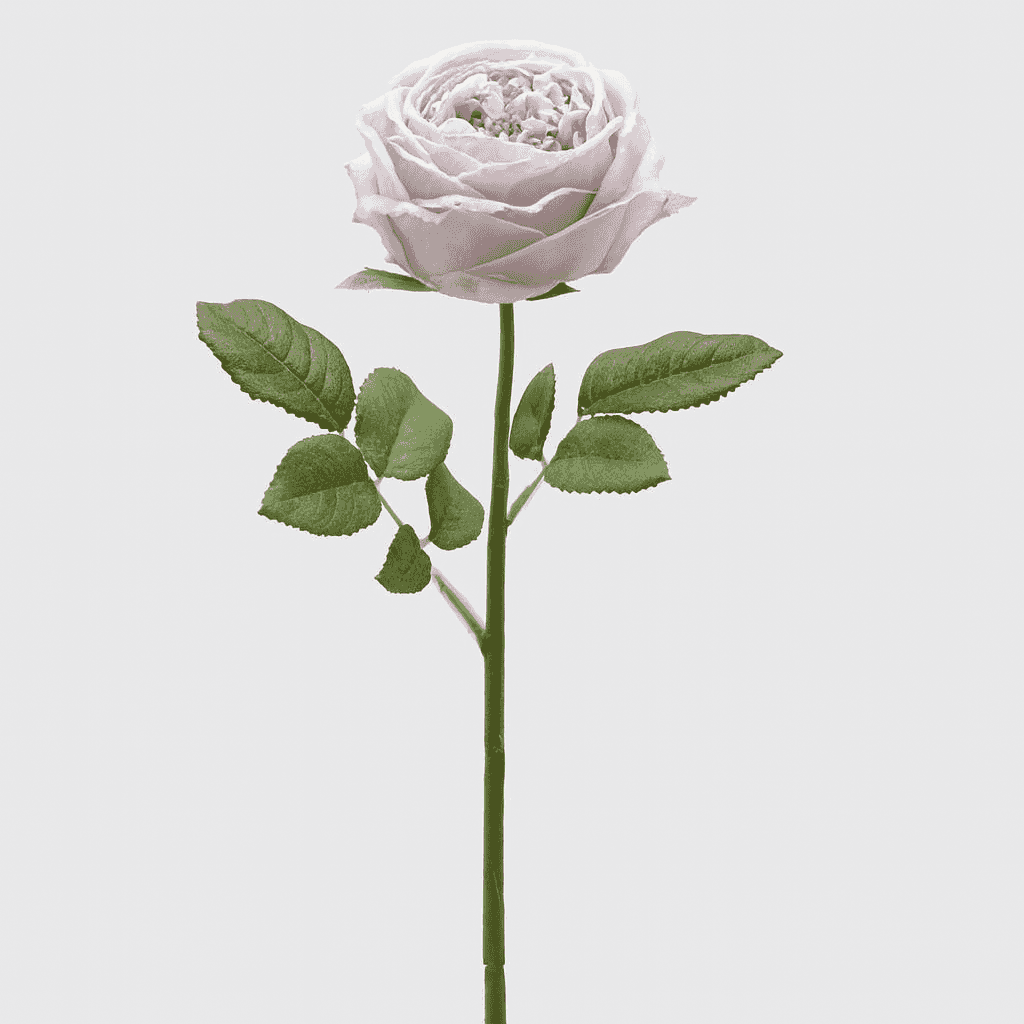 Single violet rose on white background.