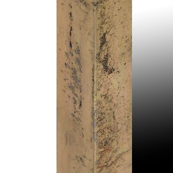 Antique brass metal, arched mirror. A great overmantle shape, perfect for a period home with it's antiqued metal frame. Detail on a white background