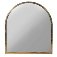 Antique brass metal, arched mirror. A great overmantle shape, perfect for a period home with it's antiqued metal frame.&nbsp; Would also work in an industrial setting over a cast iron fireplace.&nbsp; The distressed brass frame on this mirror adds to its vintage quality.

H: 101 cm W: 92 cm