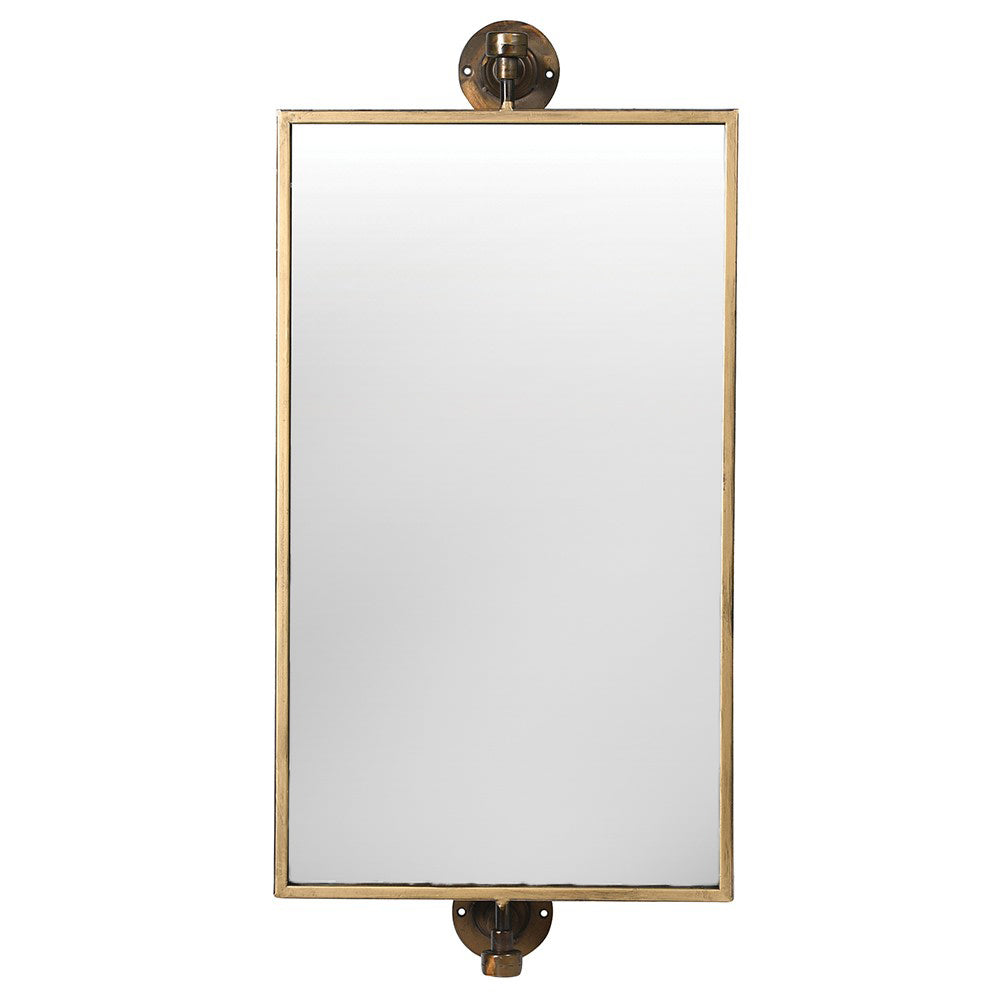 Perfect bathroom or wall dressing table mirror.&nbsp; A brass and bronze framed swivel mirror which can be hung vertically or horizontally. This mirror has metal work that has bronze and black distressed paintwork to the finish adding to it's overall industrial feel.