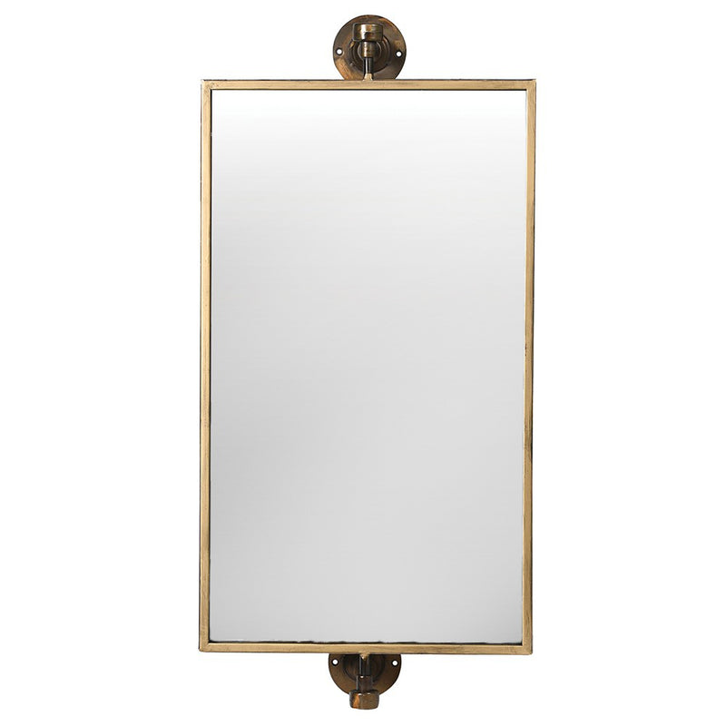 Perfect bathroom or wall dressing table mirror.&nbsp; A brass and bronze framed swivel mirror which can be hung vertically or horizontally. This mirror has metal work that has bronze and black distressed paintwork to the finish adding to it's overall industrial feel.