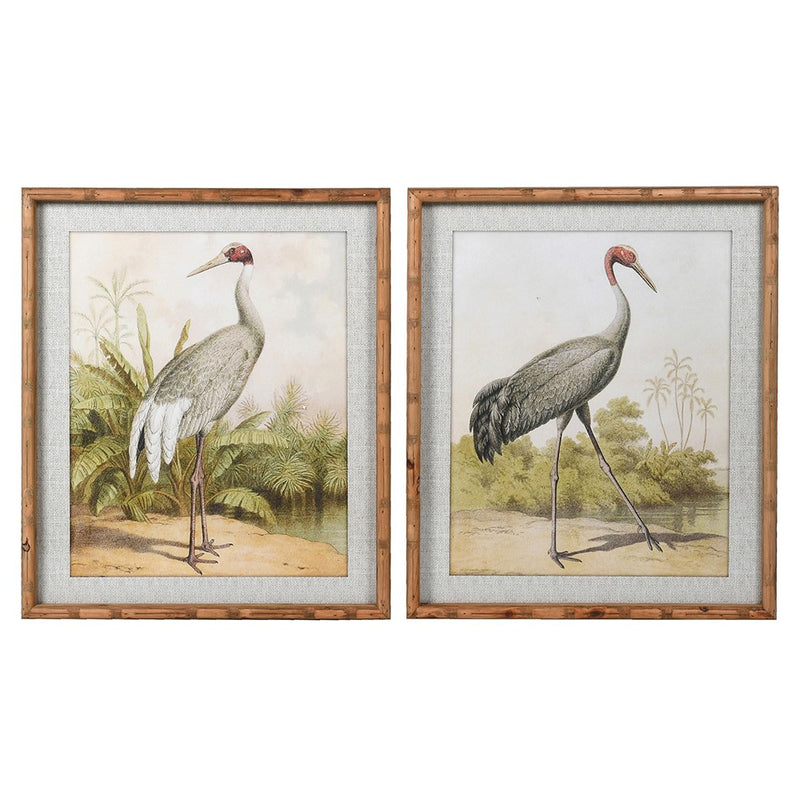 Pair of medium sized stork prints in a wooden faux bamboo frames. A pair of large prints always has a great impact on any wall. These would work in any interior.