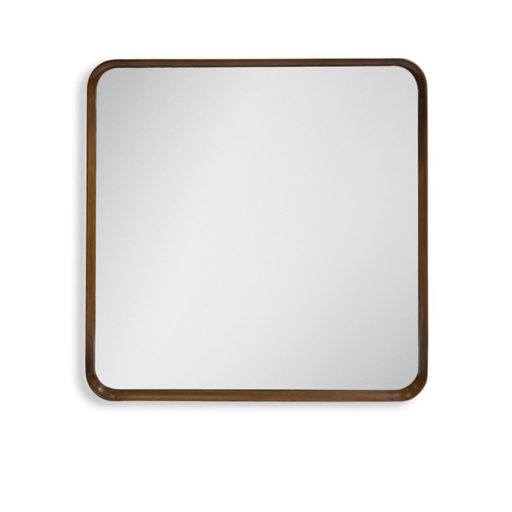 Walnut coloured wooden veneered framed mirror. A square size perfect over a console in your hall or a focal point in a living area.