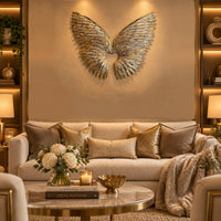 angel wings metal decor in a living room