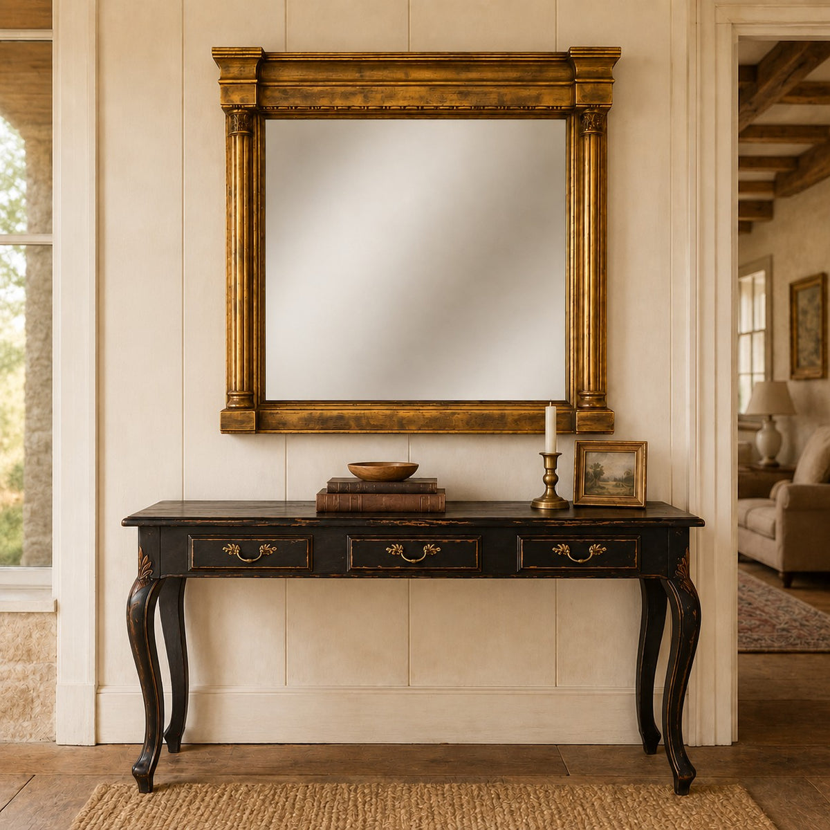A statement wall mirror, luxury home decor mirror, classic interior mirror, hallway mirror, fireplace mirror.