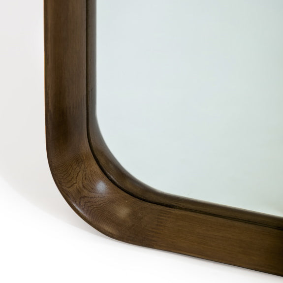 Walnut coloured wooden veneered framed mirror. A square size perfect over a console in your hall or a focal point in a living area.