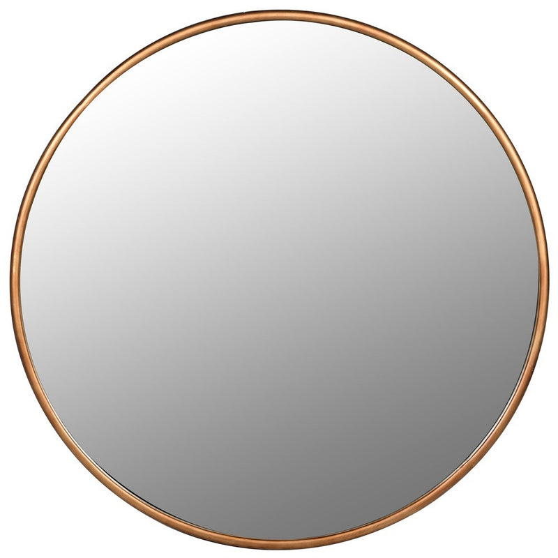 A supersized statement circular mirror finished in an antique brushed gold gilt solid metal frame.  This beautiful mirror is stunning for it's simplicity, and maximum glass effect.  It illuminates the space while softening sharp corner edges resulting in a light airy feel to any room. 