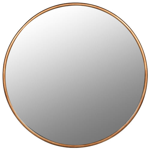 A supersized statement circular mirror finished in an antique brushed gold gilt solid metal frame.  This beautiful mirror is stunning for it's simplicity, and maximum glass effect.  It illuminates the space while softening sharp corner edges resulting in a light airy feel to any room. 