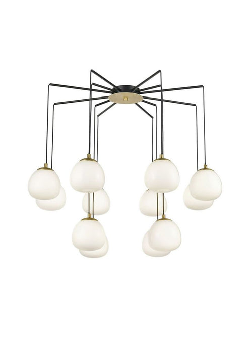 Total statement chandelier comprising 12 opal pendants on a beautifully structured matt black frame with brushed gold accents. Great design doesn't get much better absolutely stunning.