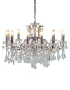 This particular chandelier has a more contemporary twist, still covered in gorgeous crystal but the Chrome metal frame allows this light to fit into the most contemporary of rooms. Massive amount of light.