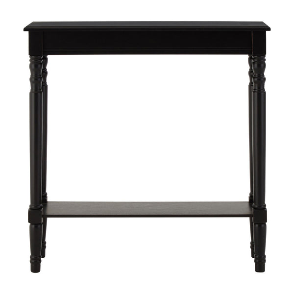 A smart hallway table with slender wooden carved  legs painted in a smart black finish.  Complement with an antique mirror or interesting art work above.