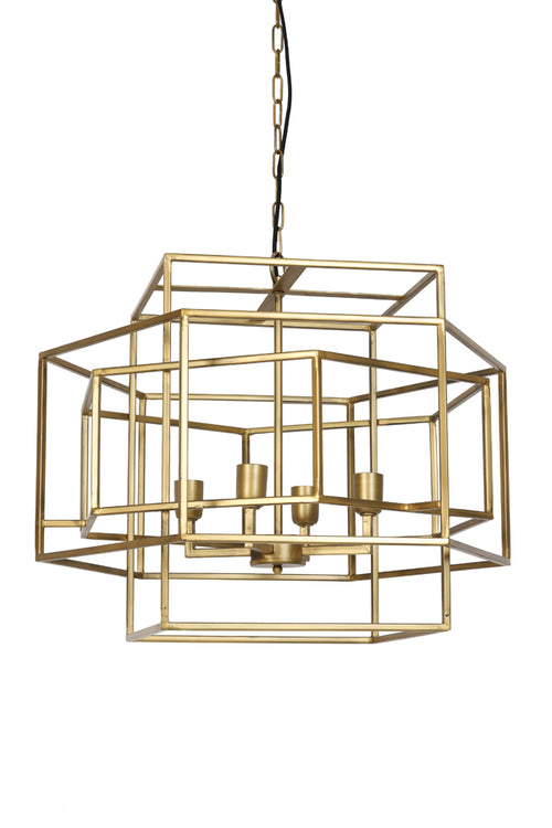 Exceptionally stylish, large gold metal lantern style light. Open sides, perfect to illuminate any room with four filament bulbs.