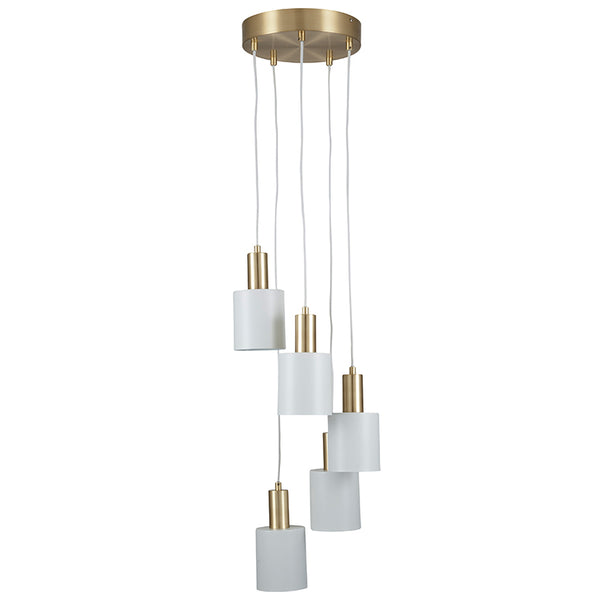 Five Drop Cluster Light - White & Brass 160cm