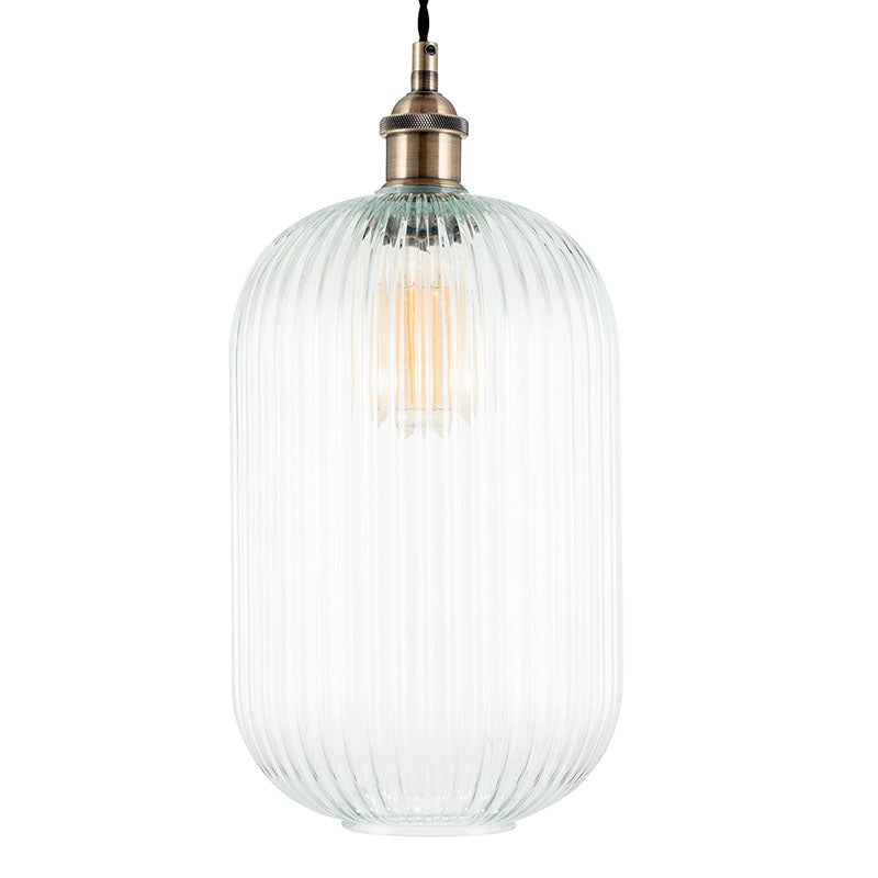 Tall Clear Glass Ribbed Pendant 140 cm (with flex)