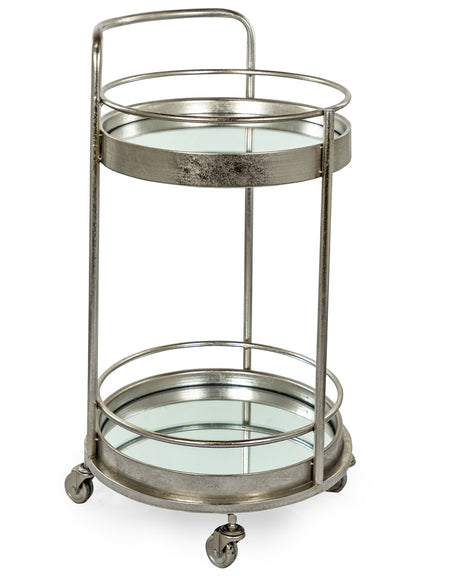 Drinks Trolley Silver- Mirrored Shelves 93 cm