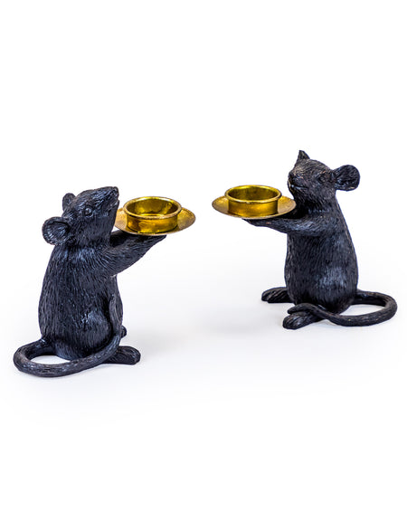 White Mice Candle Holders / Pair
